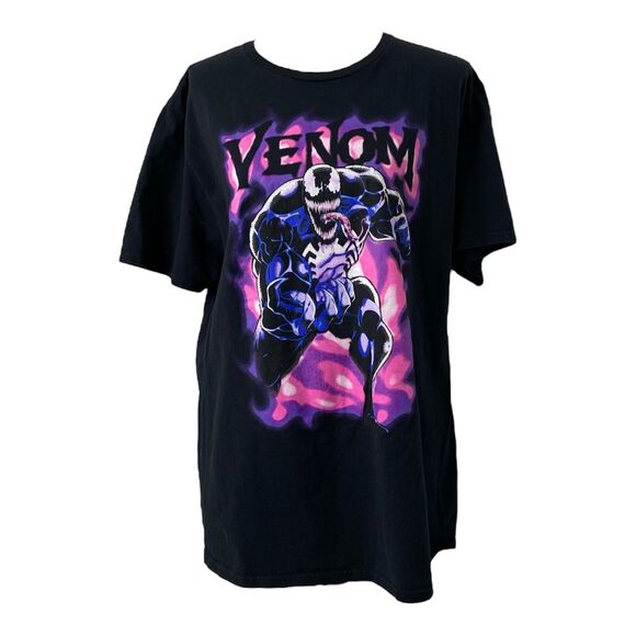 Venom Men’s XL Shirt Marvel Black Graphic Print Short Sleeve Crewneck Cotton - Picture 1 of 7